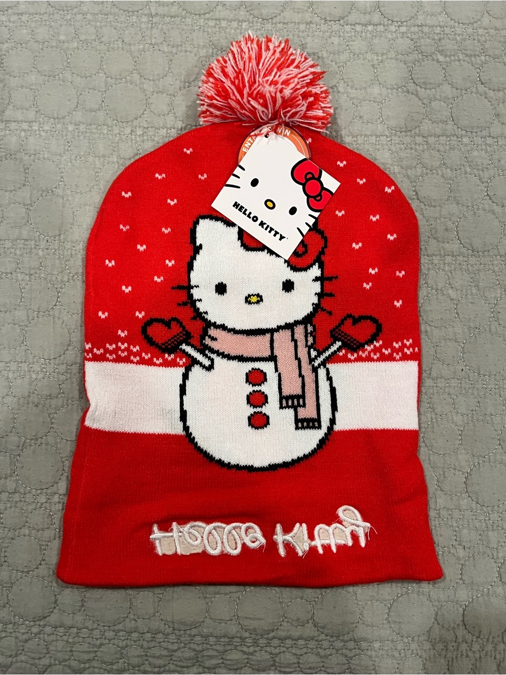 Hello Kitty Red White Snowman Pom-Pom Beanie